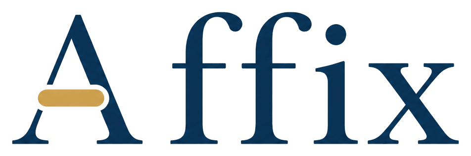 Affix wordmark with a gold bar across the letter A