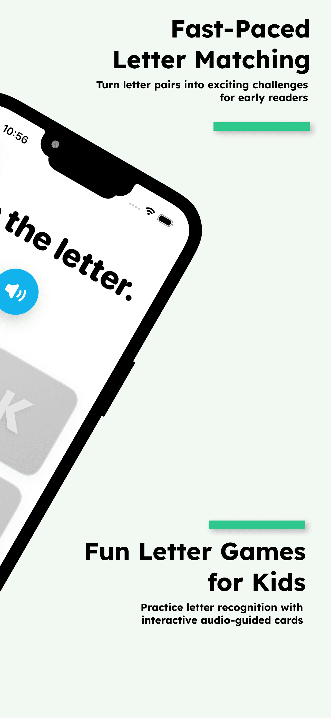 Fasty Letters letter match game with uppercase and lowercase pairs