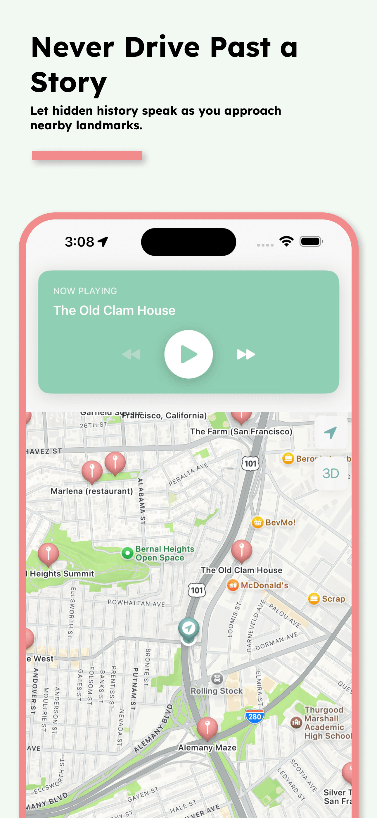 Here 'n There map with nearby travel stories