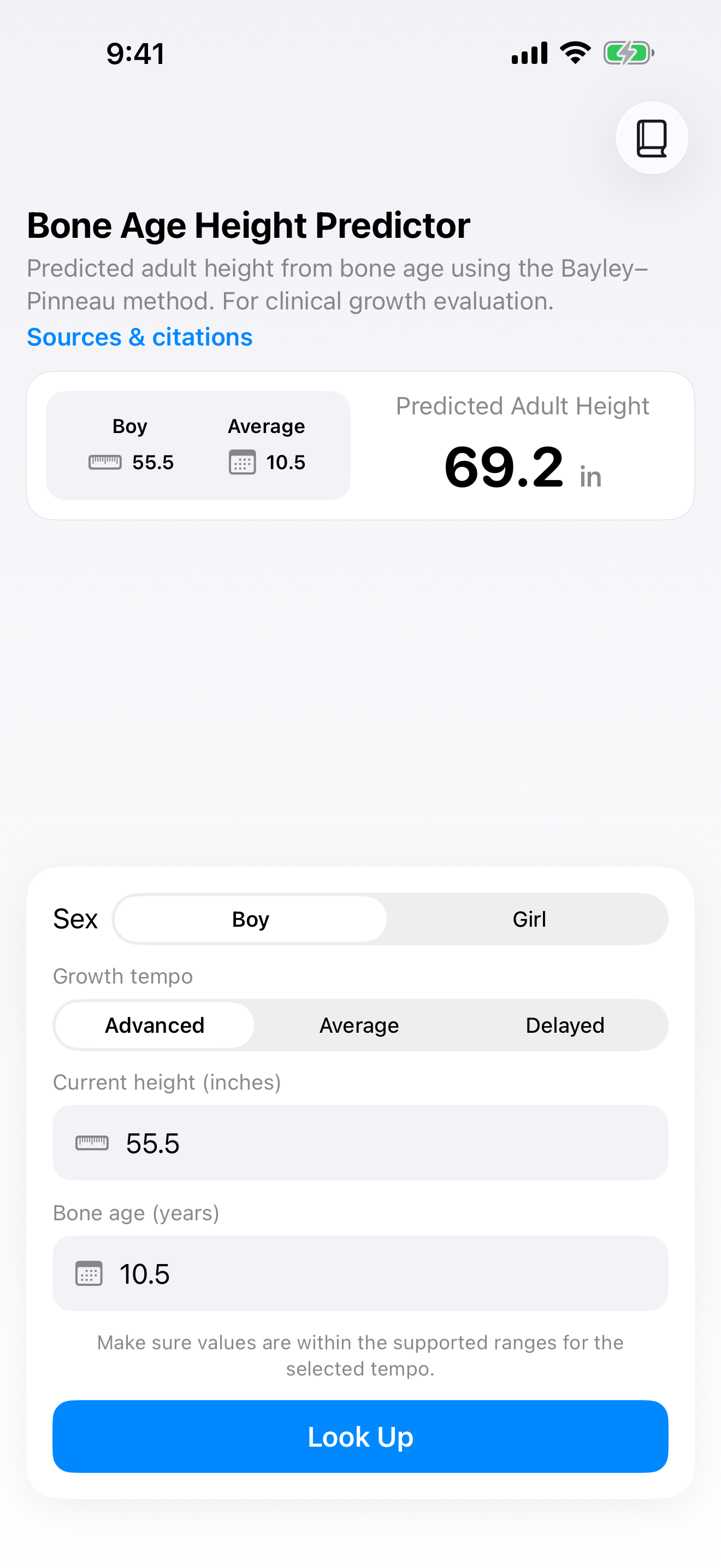 Growth tempo picker with advanced, average, and delayed options