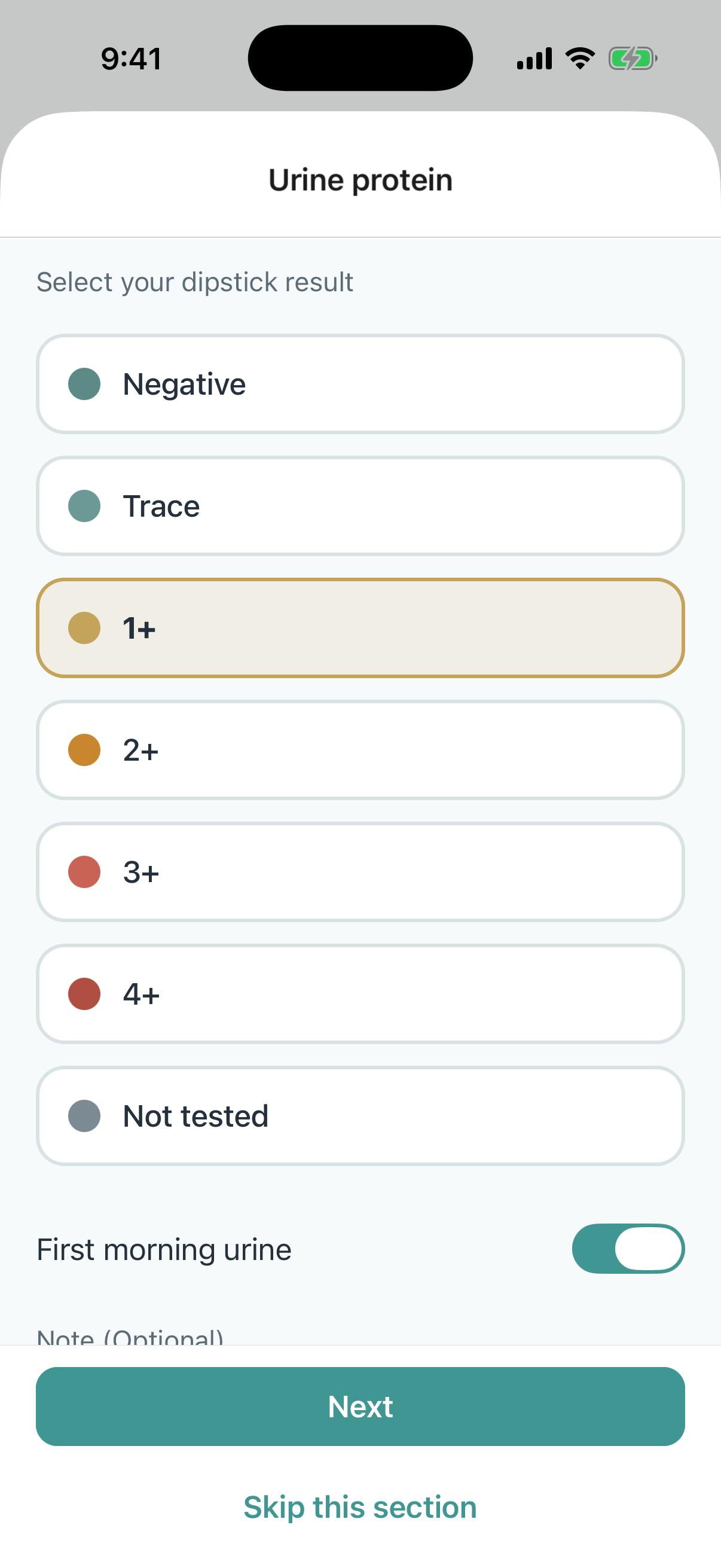 Urine protein check-in on iPhone