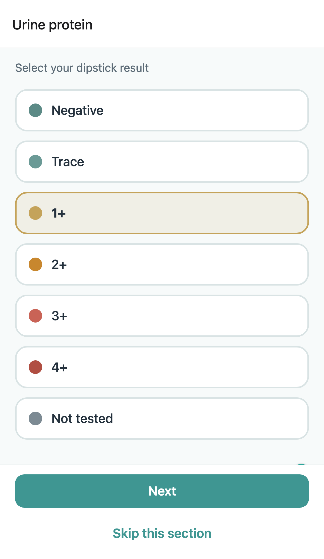 Urine protein check-in with first-morning dipstick levels