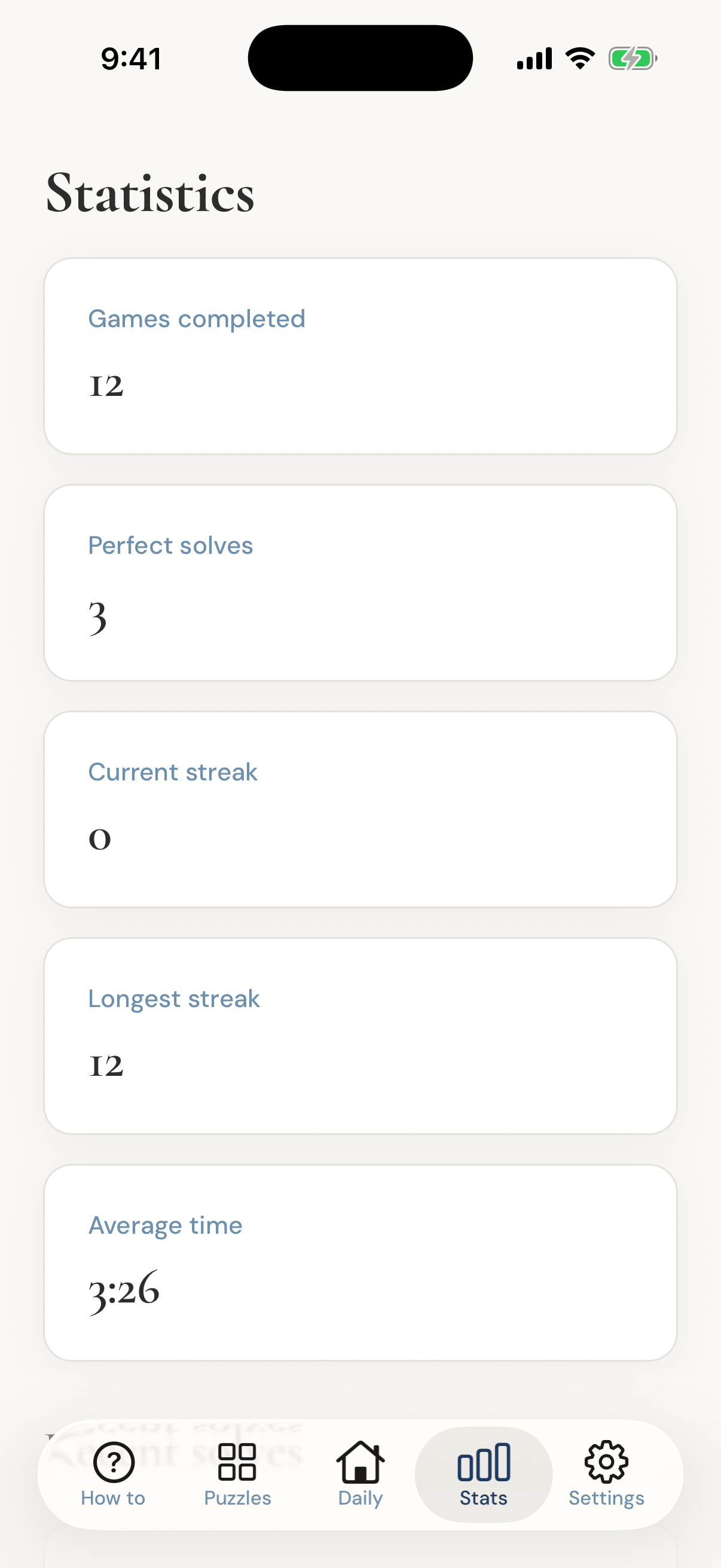 Onword stats screen on iPhone