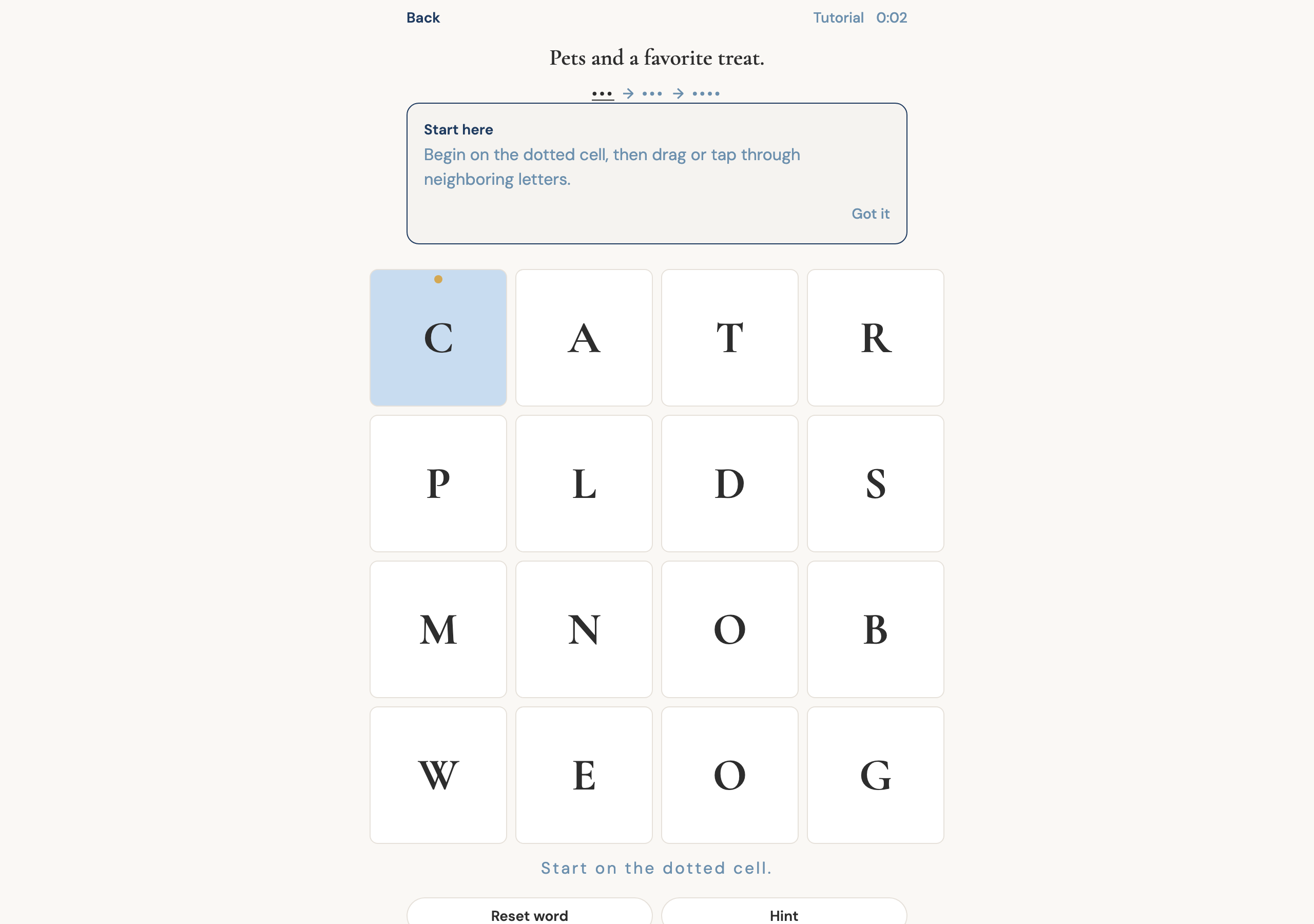 Onword tutorial board at desktop width